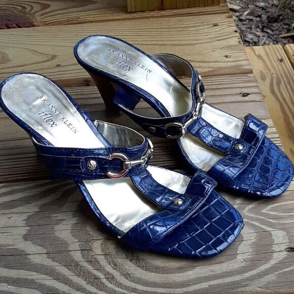 Anne Klein iflex 7.5M Blue Slide on Heels - Picture 1 of 10